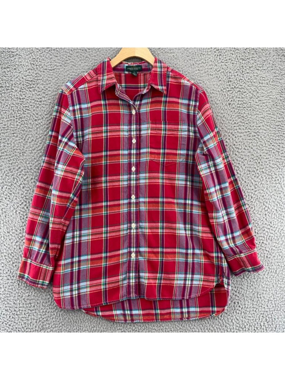 Lauren Ralph Lauren Shirt Womens Small Red Plaid Cotton Flannel Collar Button Up